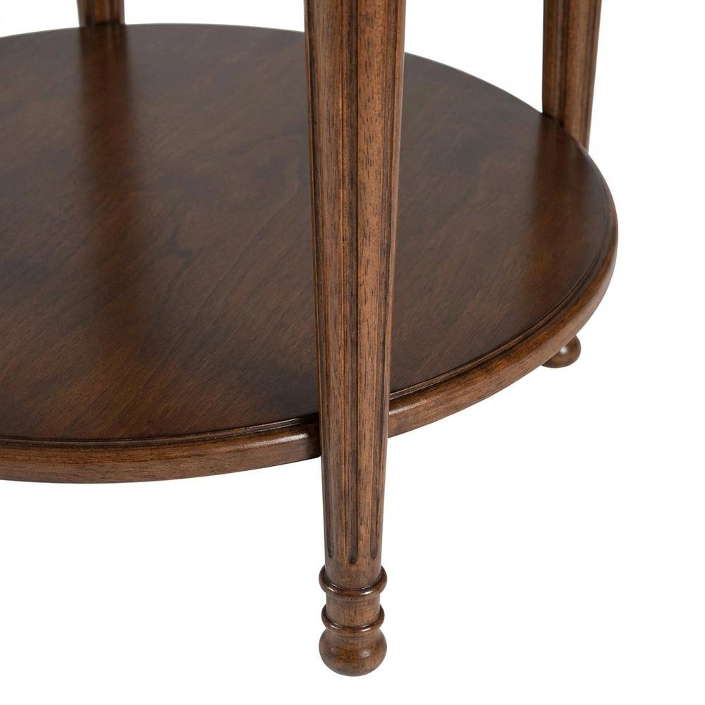 Round Side Table with Drawer, Transitional Accent Table, Olive Ash. Picture 7