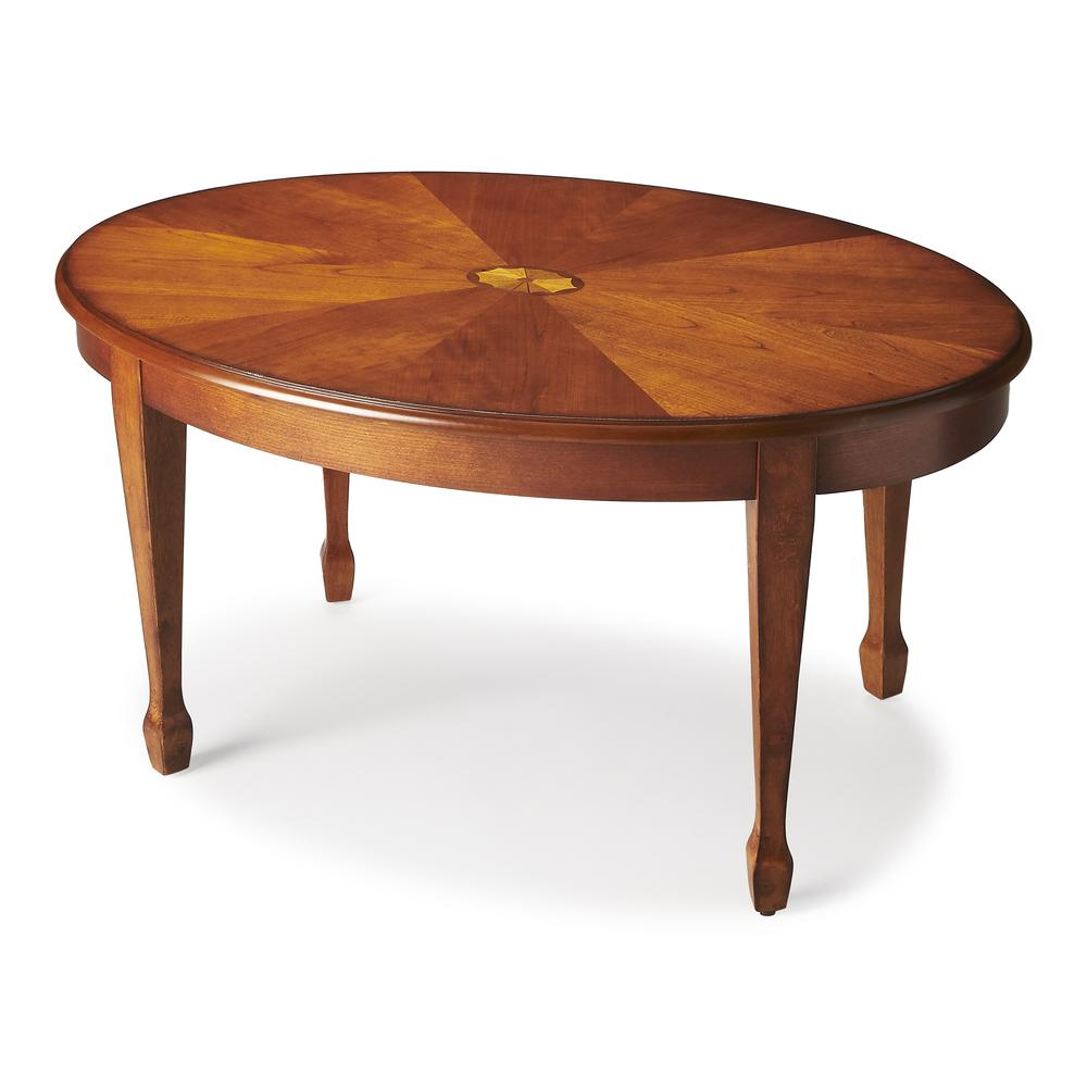 Clayton Oval Wood Coffee Table, Medium Brown. Picture 1