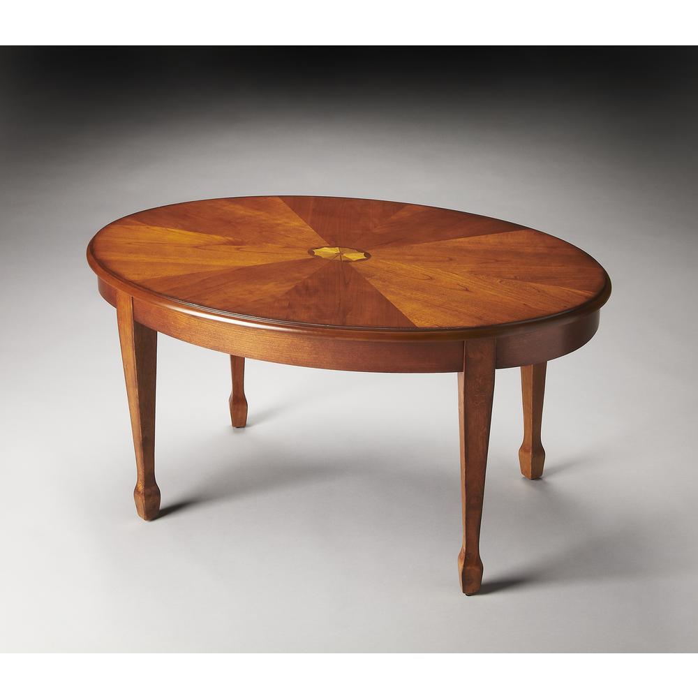 Clayton Oval Wood Coffee Table, Medium Brown. Picture 3