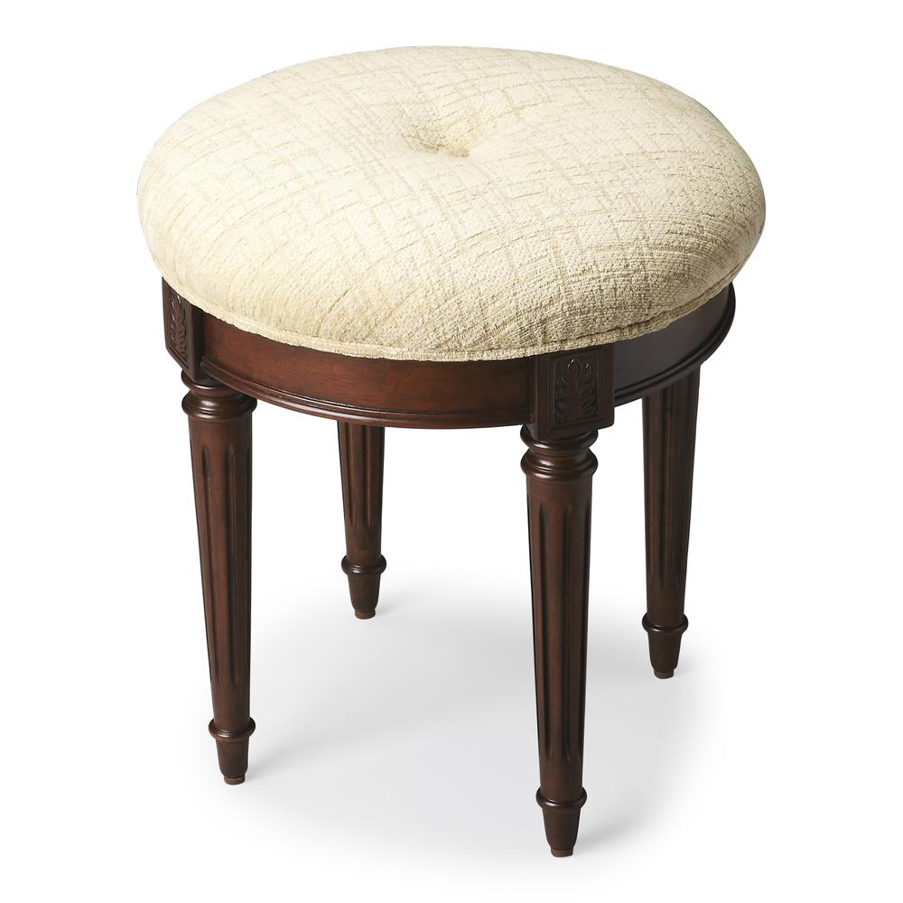 Bernadette Upholstered 18"W Vanity Stool, Dark Brown. Picture 1