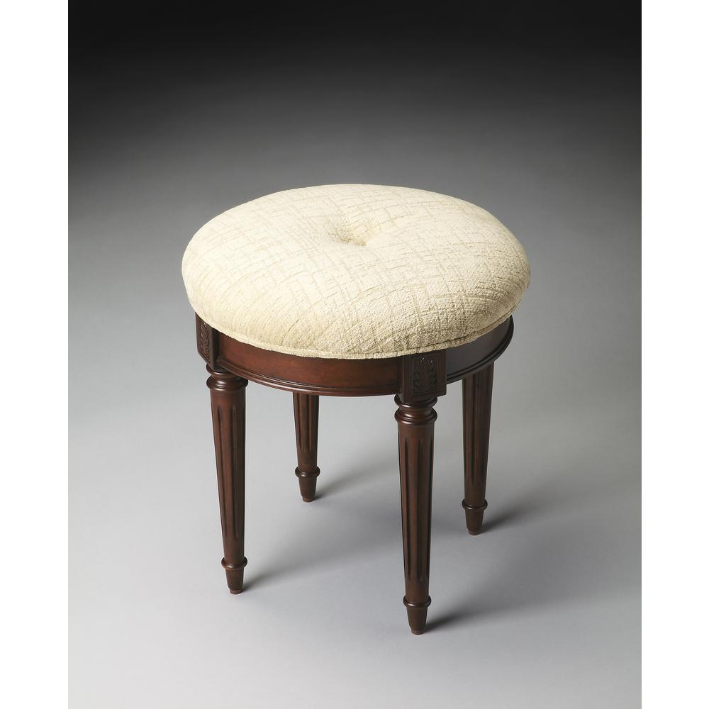 Bernadette Upholstered 18"W Vanity Stool, Dark Brown. Picture 2