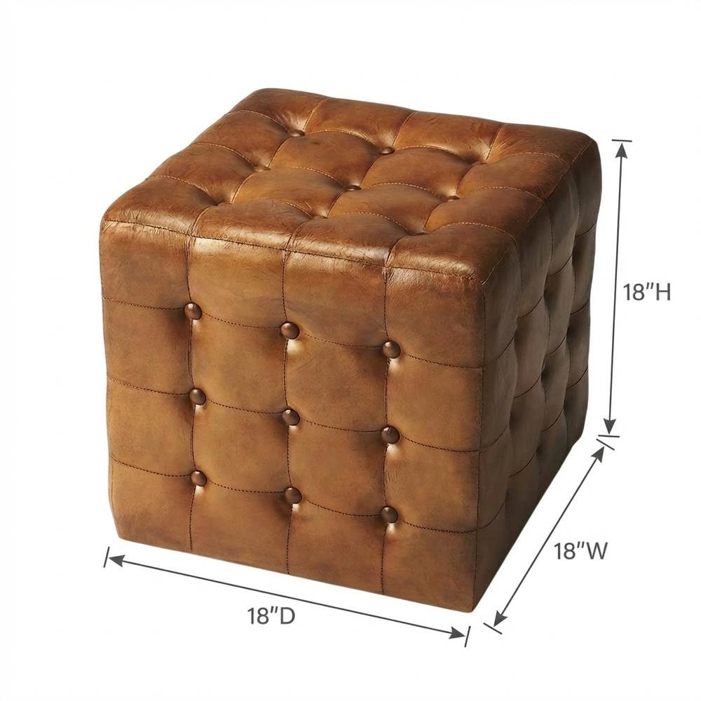 Square Leather Upholstered Ottoman, Transitional Footrest for Living Room. Picture 4