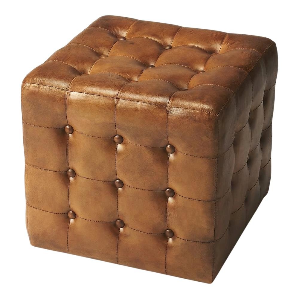 Square Leather Upholstered Ottoman, Transitional Footrest for Living Room. Picture 5