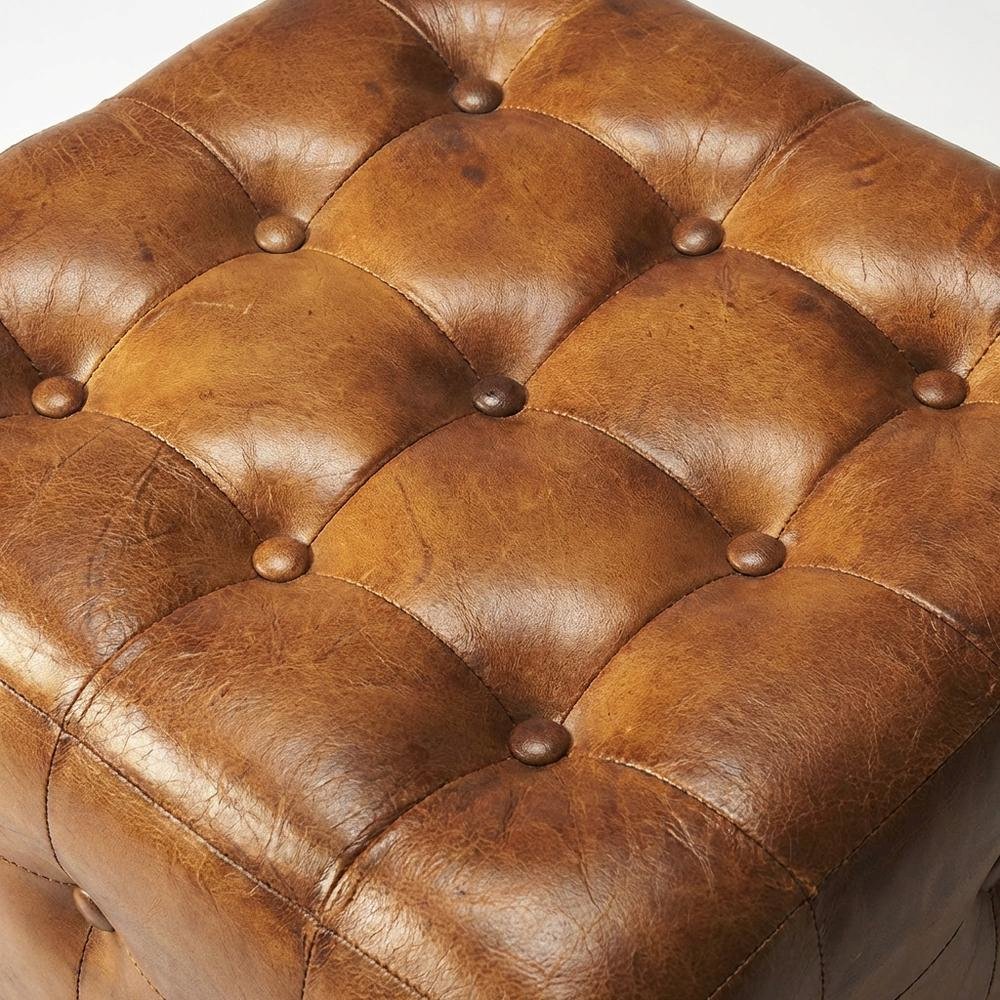 Square Leather Upholstered Ottoman, Transitional Footrest for Living Room. Picture 6