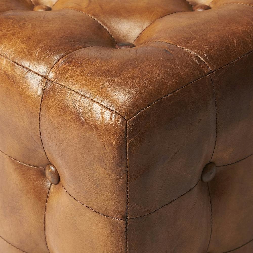 Square Leather Upholstered Ottoman, Transitional Footrest for Living Room. Picture 7