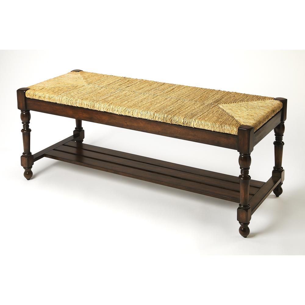 Ravello Woven Wicker 48"W Bench, Dark Brown. Picture 1