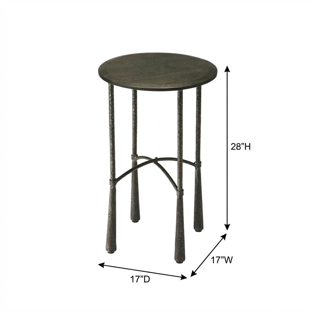 Round Side Table with Distressed Finish, Industrial Accent Table for Living Room. Picture 4