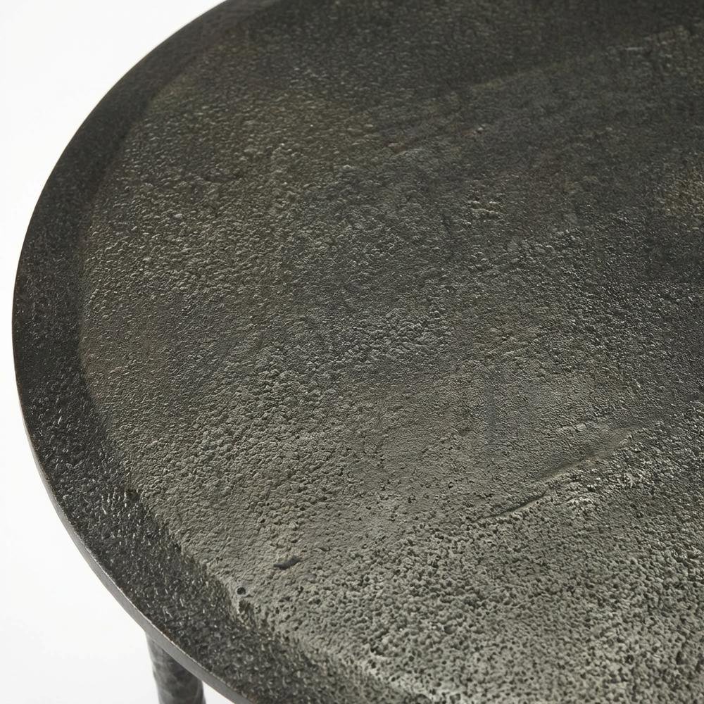 Round Side Table with Distressed Finish, Industrial Accent Table for Living Room. Picture 6