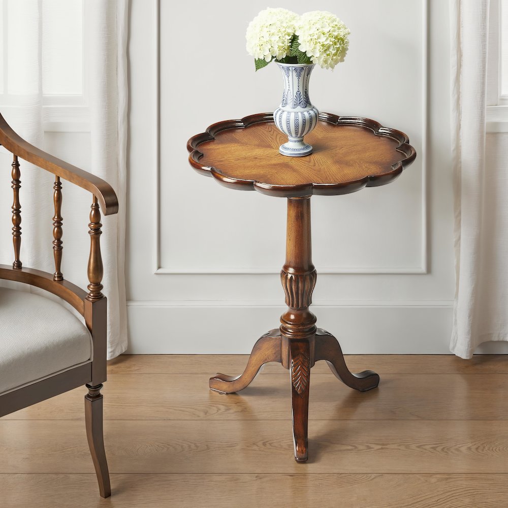 Dansby Pedestal Side Table, Medium Brown. Picture 2