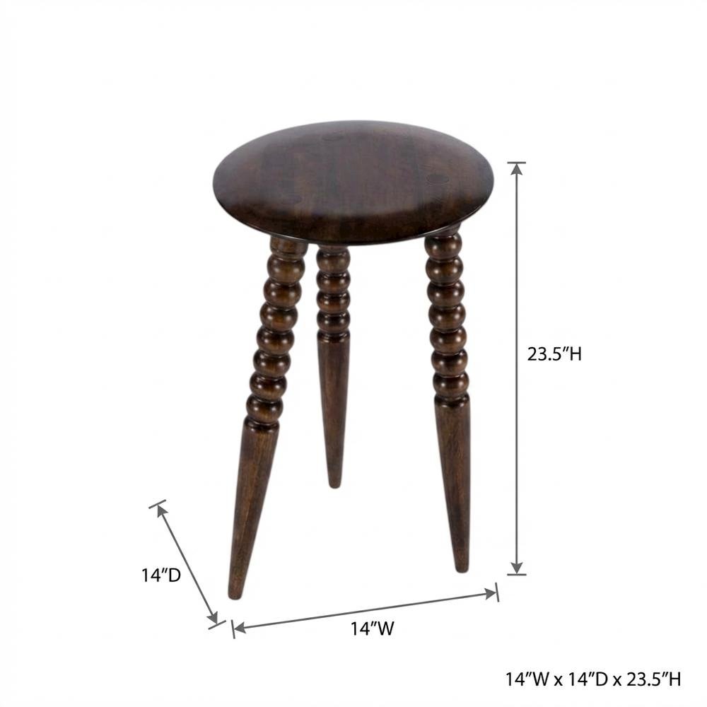 Round Wood Side Table – Small Round Nightstand in Brown Mango Finish. Picture 7
