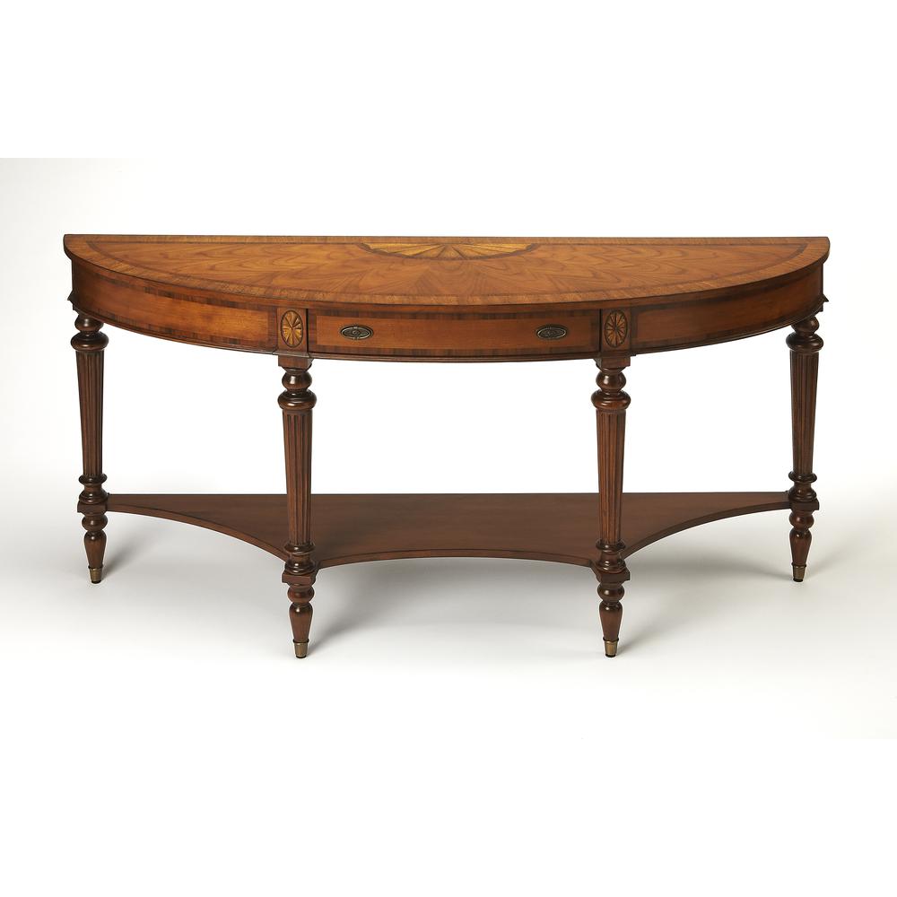 Latham Demilune Console Table, Medium Brown. Picture 1