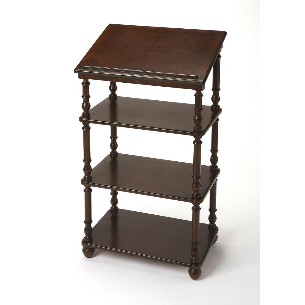 Alden Library 4-Tier Stand, Dark Brown. Picture 1