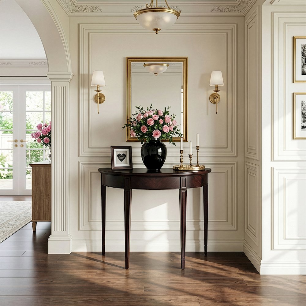 Hampton 36" Demilune Console Table, Dark Brown. Picture 4