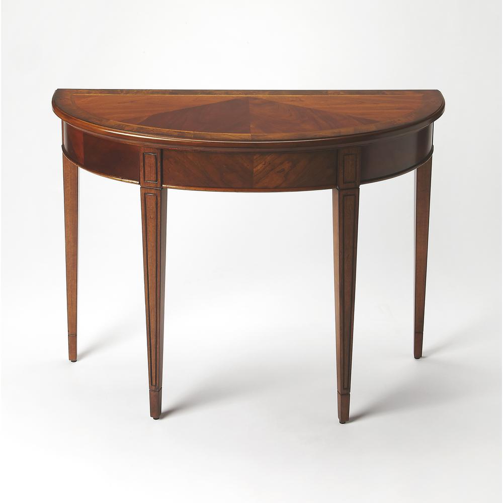 Medium Brown Half Moon Console Table for Living Room and Entryway. Picture 1