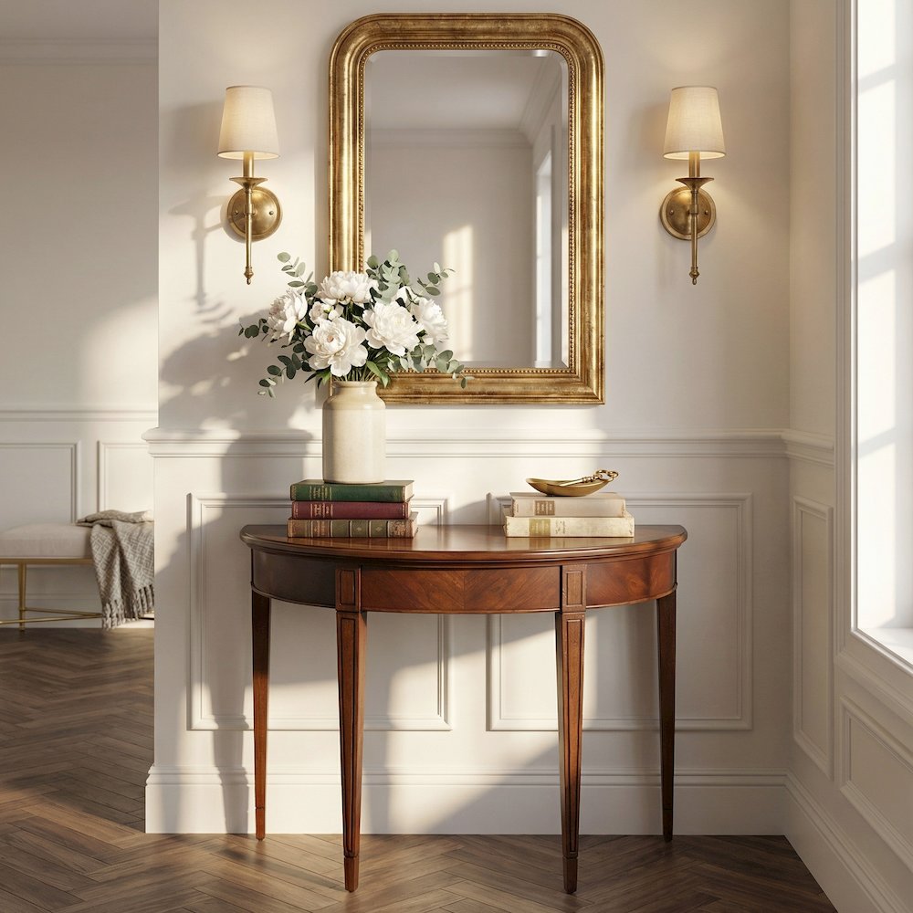 Hampton 36" Demilune Console Table, Medium Brown. Picture 4