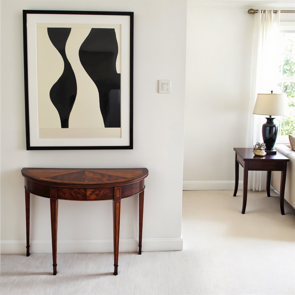 Medium Brown Half Moon Console Table for Living Room and Entryway. Picture 3