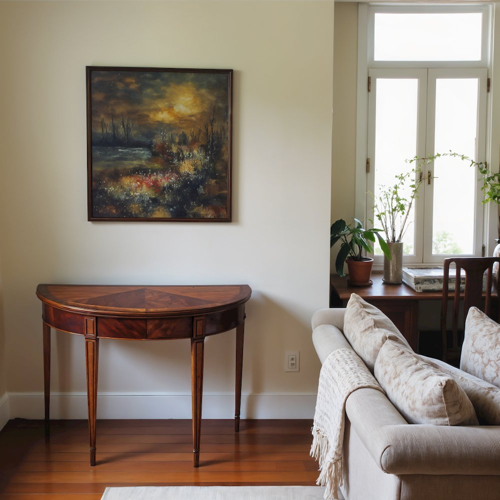 Medium Brown Half Moon Console Table for Living Room and Entryway. Picture 5