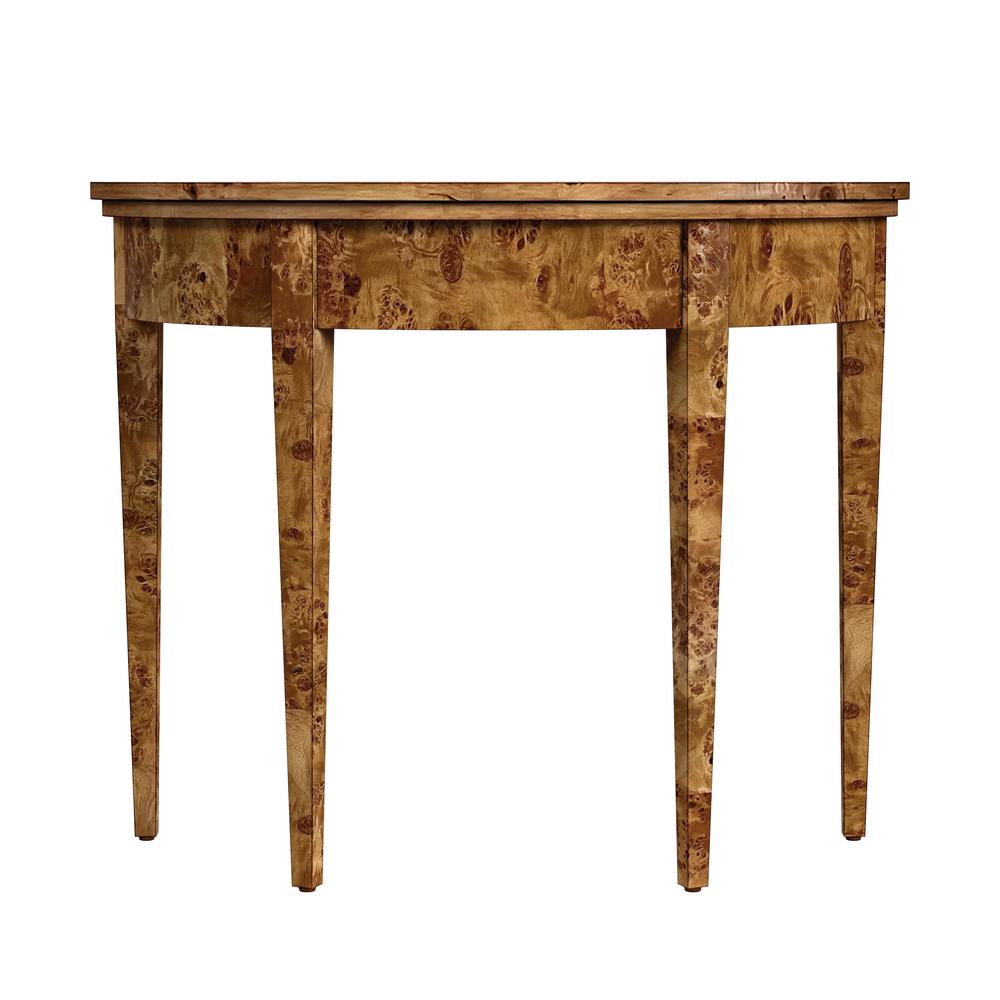 Hampton Demilune Burl 36" Console Table, Medium Brown. Picture 3