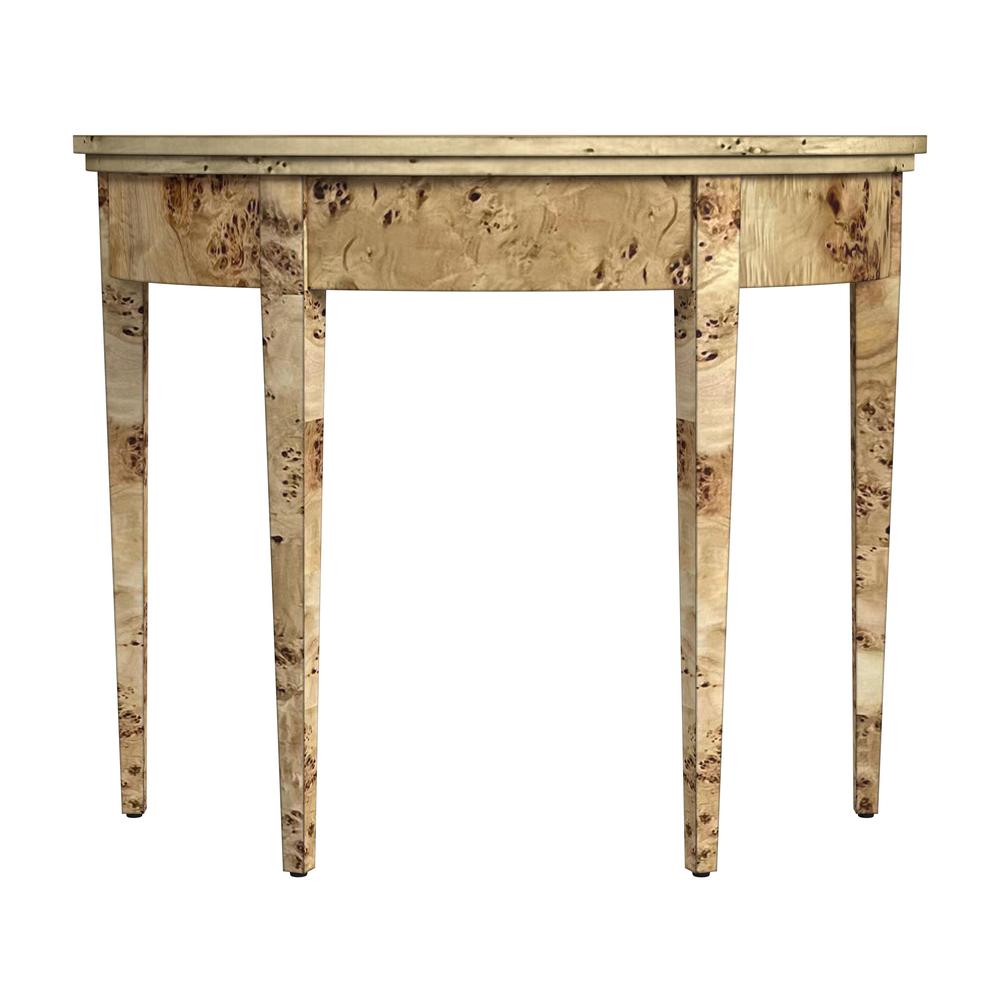 Hampton Demilune Burl 36" Console Table, Light Brown. Picture 2