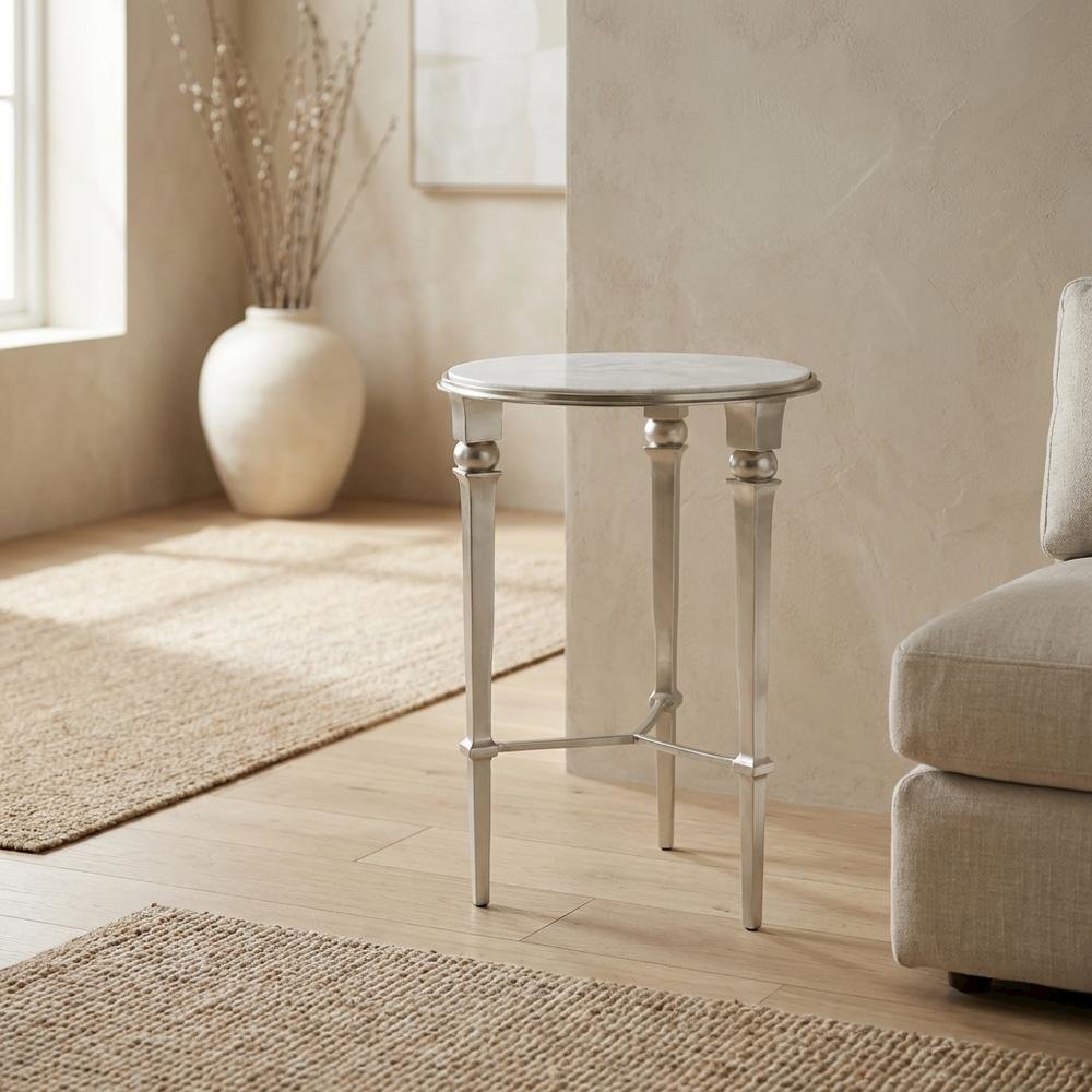 Round Marble Top End Table, Modern Accent Side Table for Living Room Bedroom. Picture 3