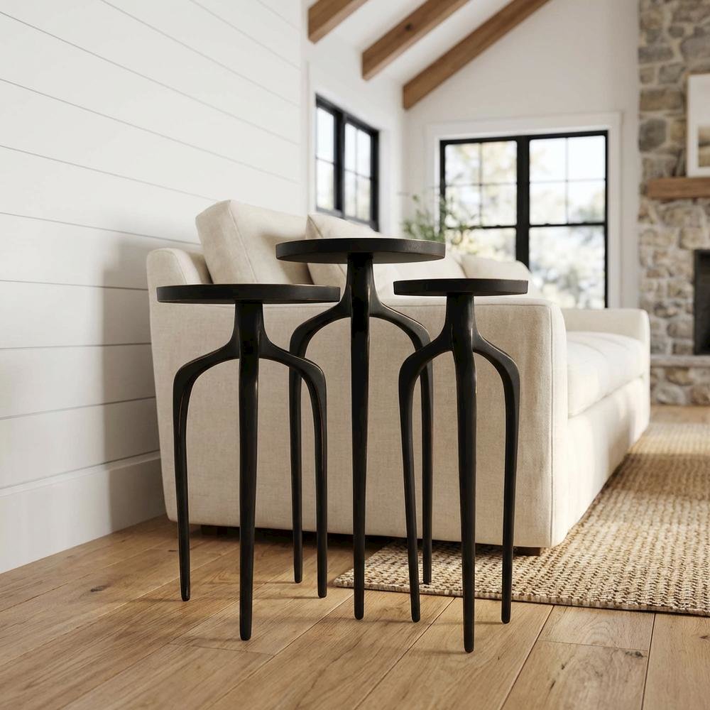 Round Modern Side Table Set of 3, Contemporary Accent Table for Living Room. Picture 2