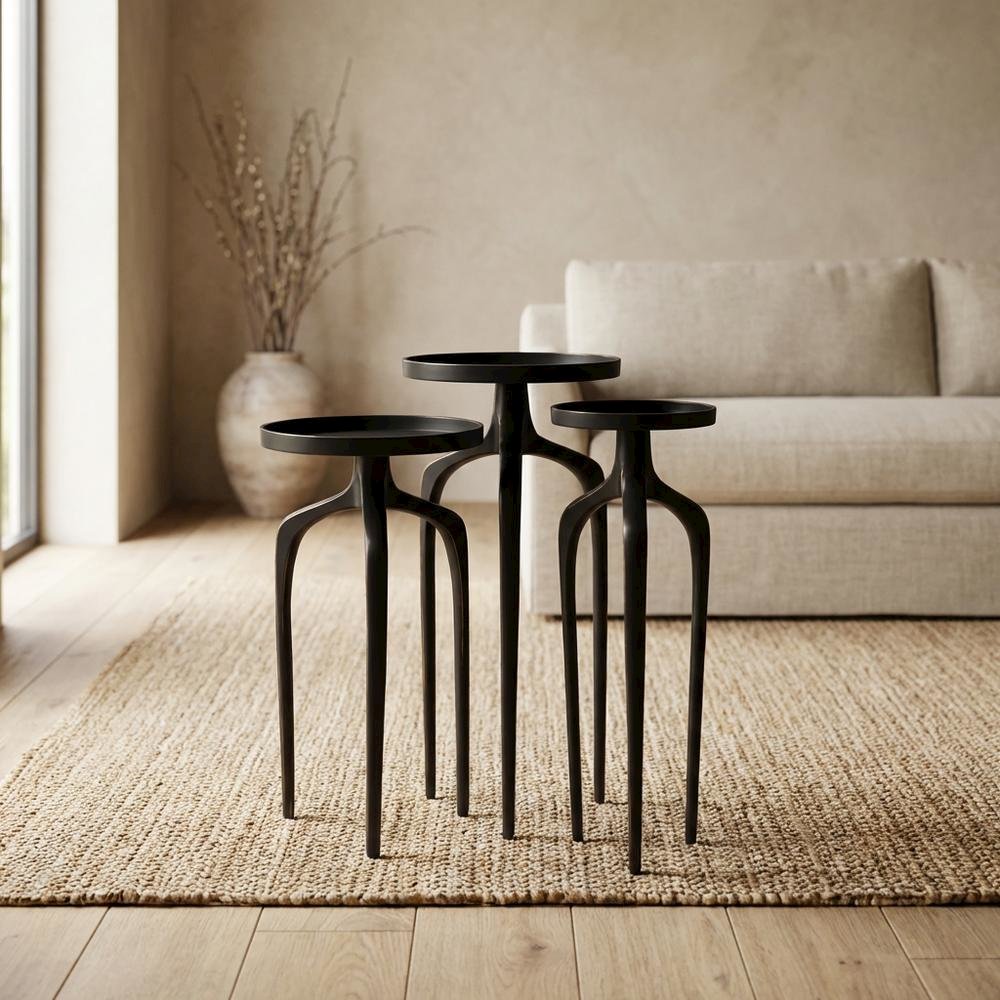 Round Modern Side Table Set of 3, Contemporary Accent Table for Living Room. Picture 3