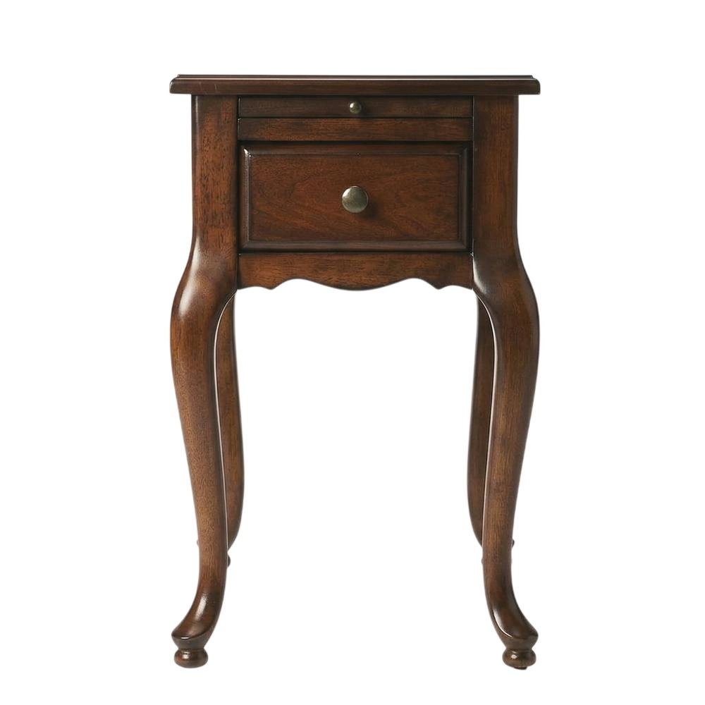 Traditional Chairside Table with Drawer, Wood End Table for Living Room, Cherry. Picture 1