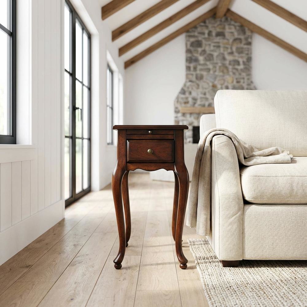 Traditional Chairside Table with Drawer, Wood End Table for Living Room, Cherry. Picture 2