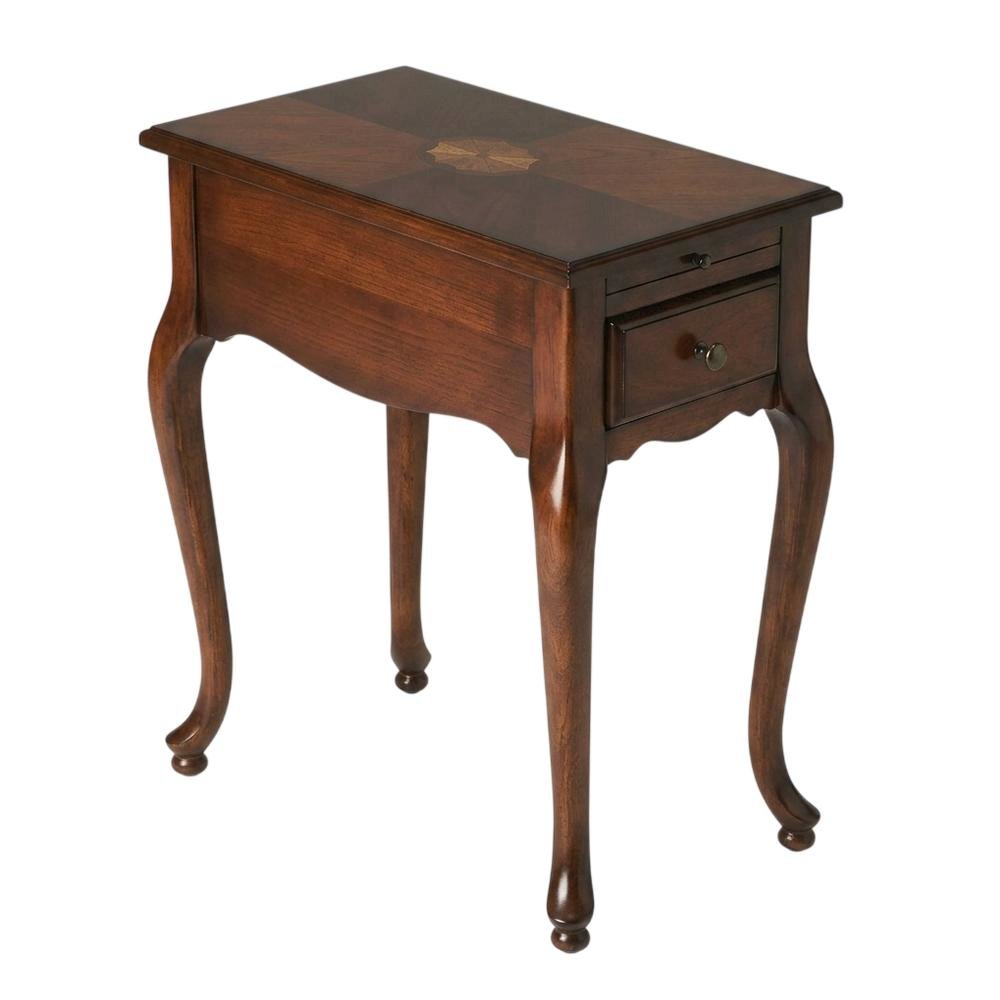 Traditional Chairside Table with Drawer, Wood End Table for Living Room, Cherry. Picture 5