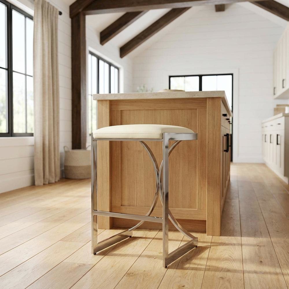 Pedestal Counter Stool with Footrest, Modern Contemporary Dining Room Chair. Picture 2