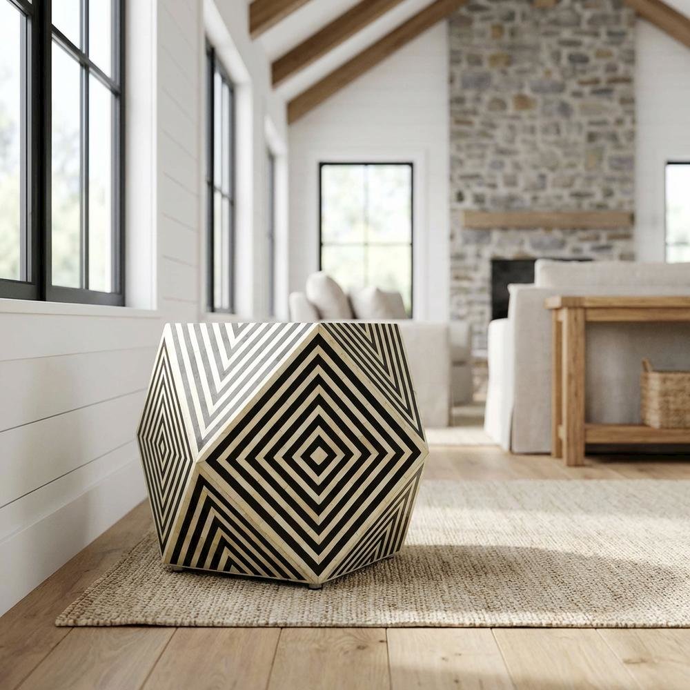 Geometric Square Side Table, Modern Bone Inlay Accent Table for Living Room. Picture 2