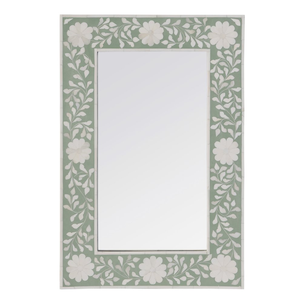 16 in. W x 24 in. H Rectangular Hanging Accent Wall Mirror, Green, White. Picture 1