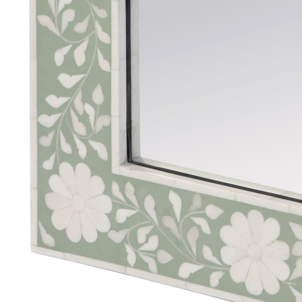 16 in. W x 24 in. H Rectangular Hanging Accent Wall Mirror, Green, White. Picture 4
