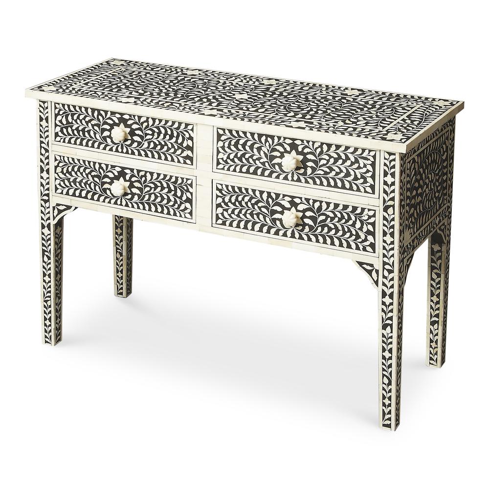 Vivienne Bone Inlay Console Table, Black. Picture 1