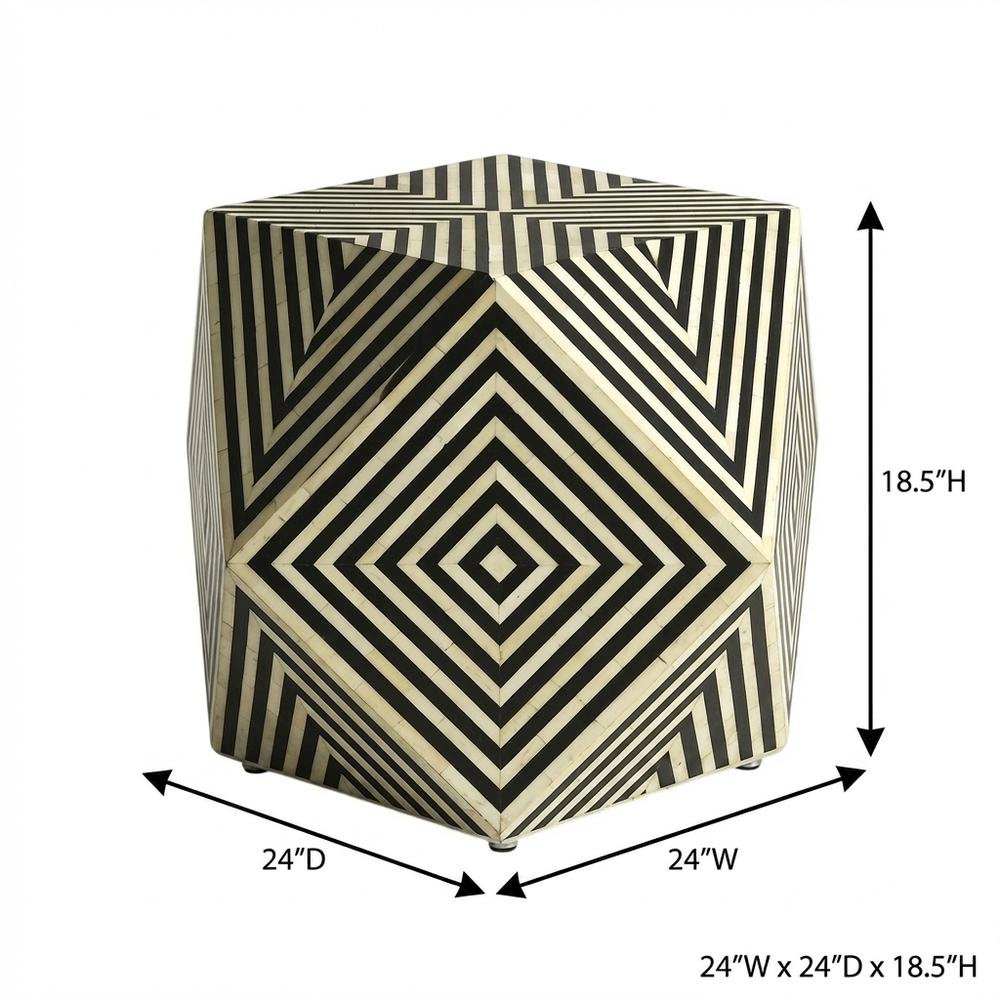 Geometric Square Side Table, Modern Bone Inlay Accent Table for Living Room. Picture 4