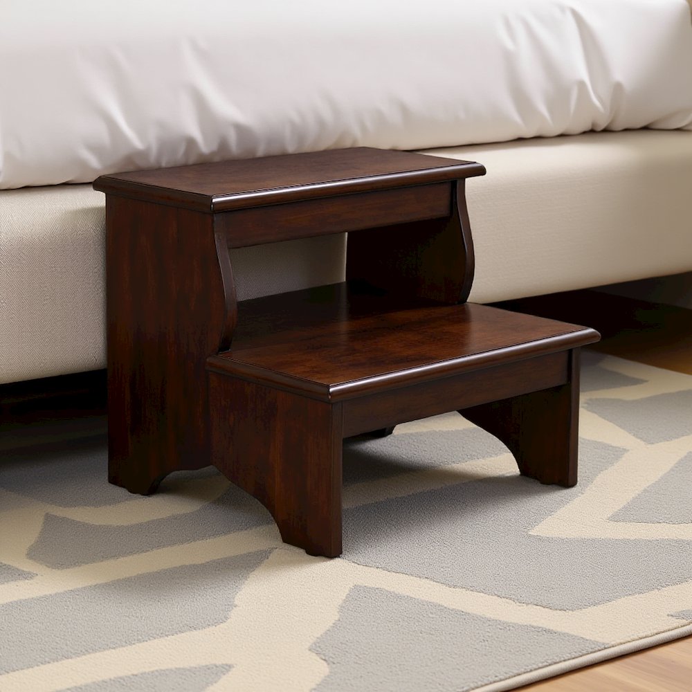 Dark Brown Wooden Step Stool for Adults and Kids with Durable Design. Picture 2