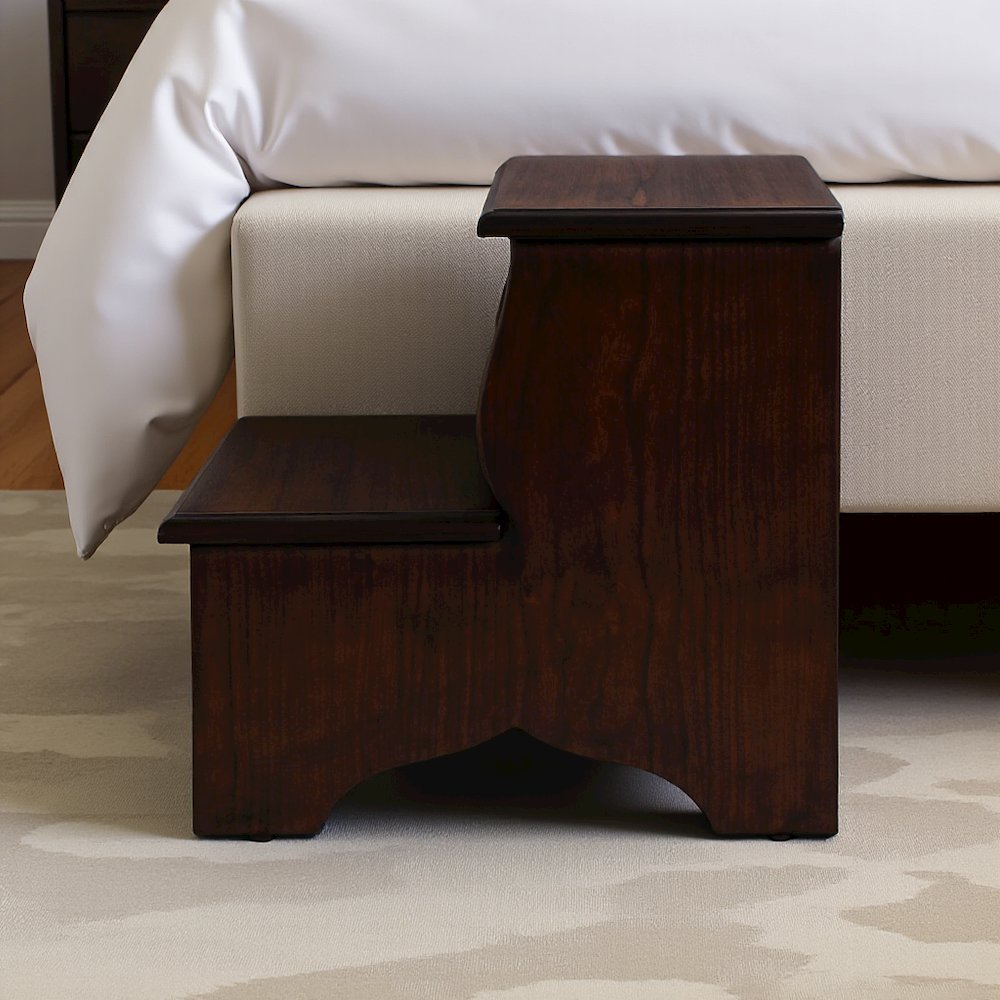 Dark Brown Wooden Step Stool for Adults and Kids with Durable Design. Picture 6