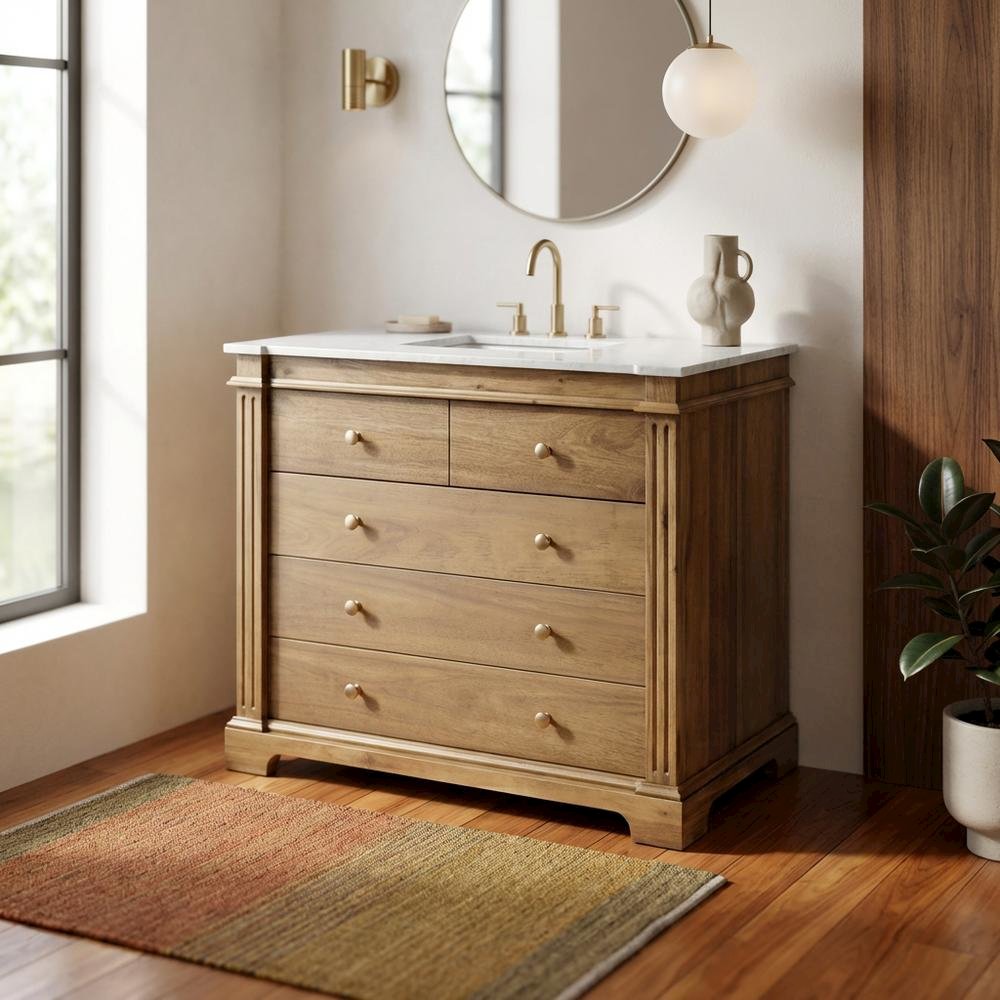 42 Inch Bathroom Vanity with Top – Light Brown Vanity Cabinet Design. Picture 2