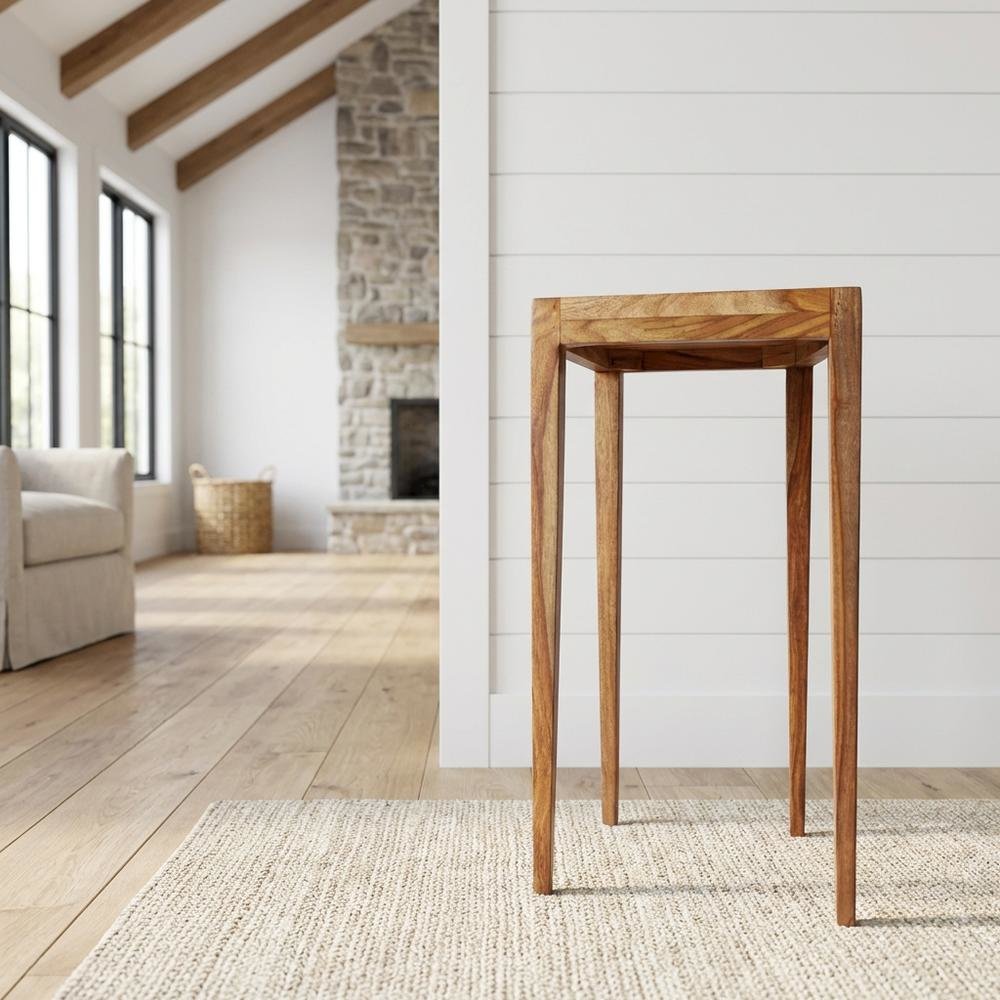 Distressed Wood Scatter Table, Mid-Century Modern Side Table, Brown. Picture 2