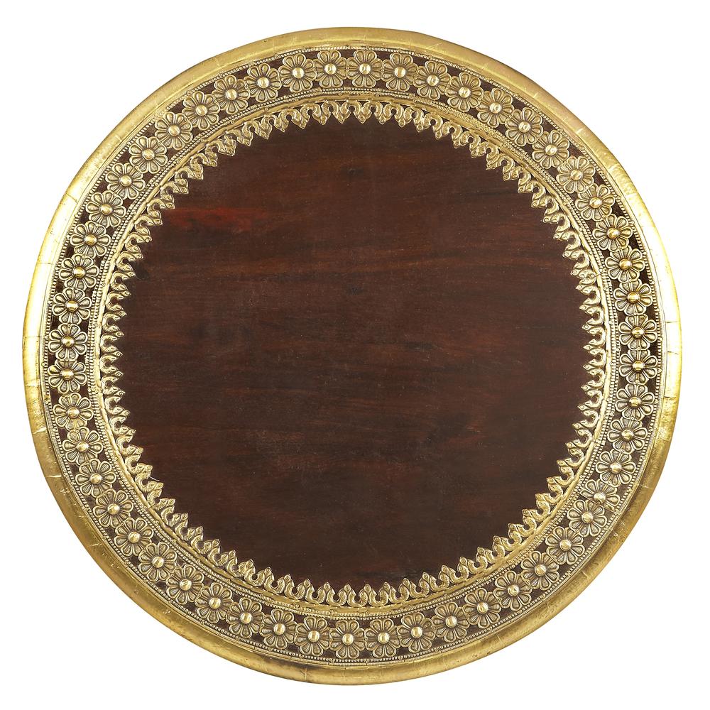 Ranthore Round Brass 20"W Side Table, Dark Brown. Picture 2