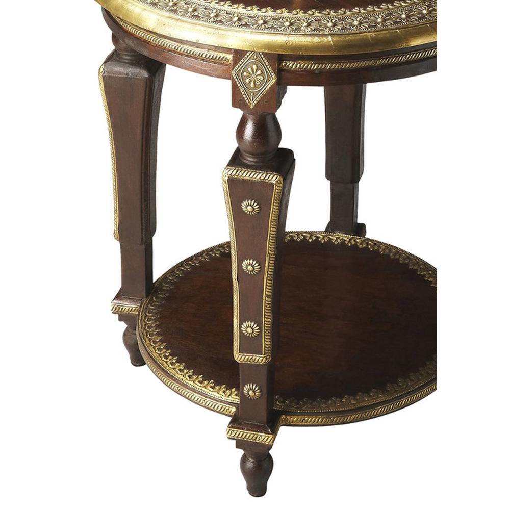Ranthore Round Brass 20"W Side Table, Dark Brown. Picture 3