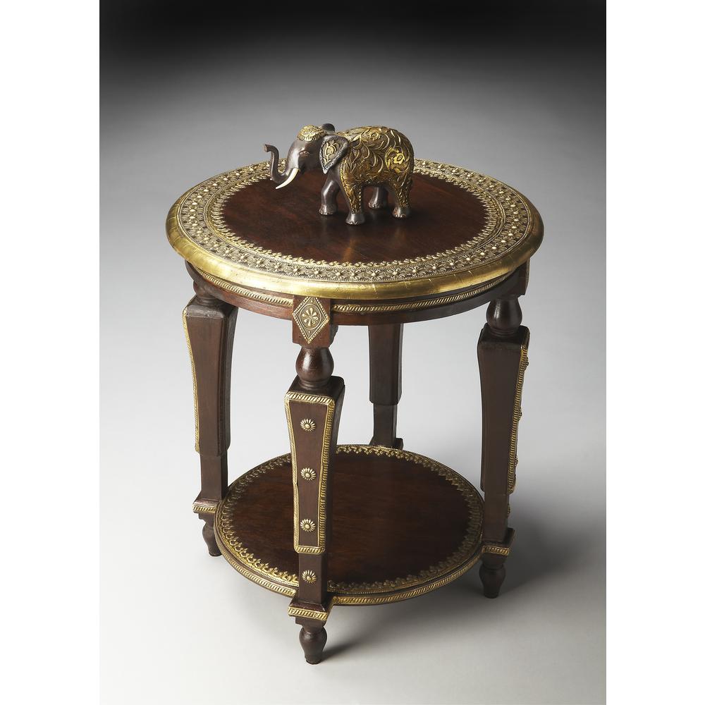 Ranthore Round Brass 20"W Side Table, Dark Brown. Picture 4