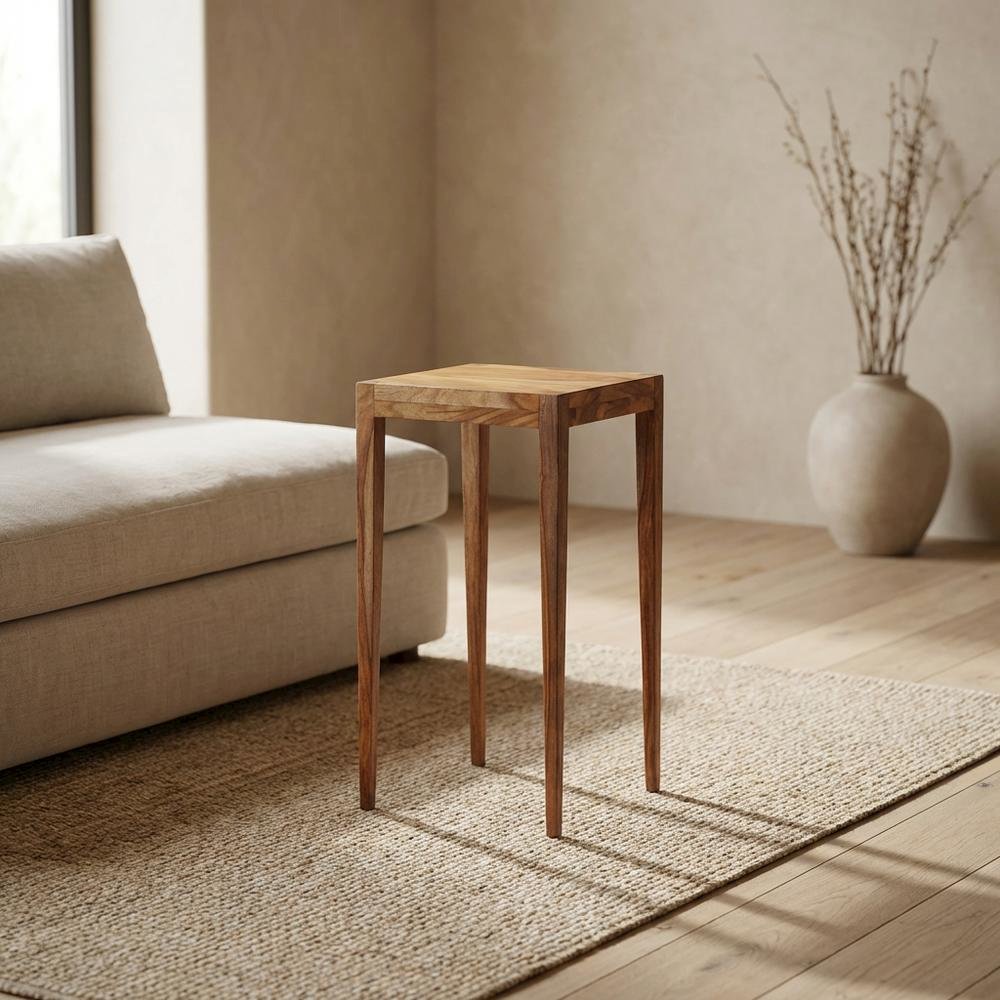 Distressed Wood Scatter Table, Mid-Century Modern Side Table, Brown. Picture 3