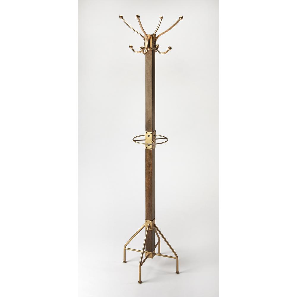 Logan Square Wood & Antique Coat Rack/Tree, Medium Brown. Picture 1