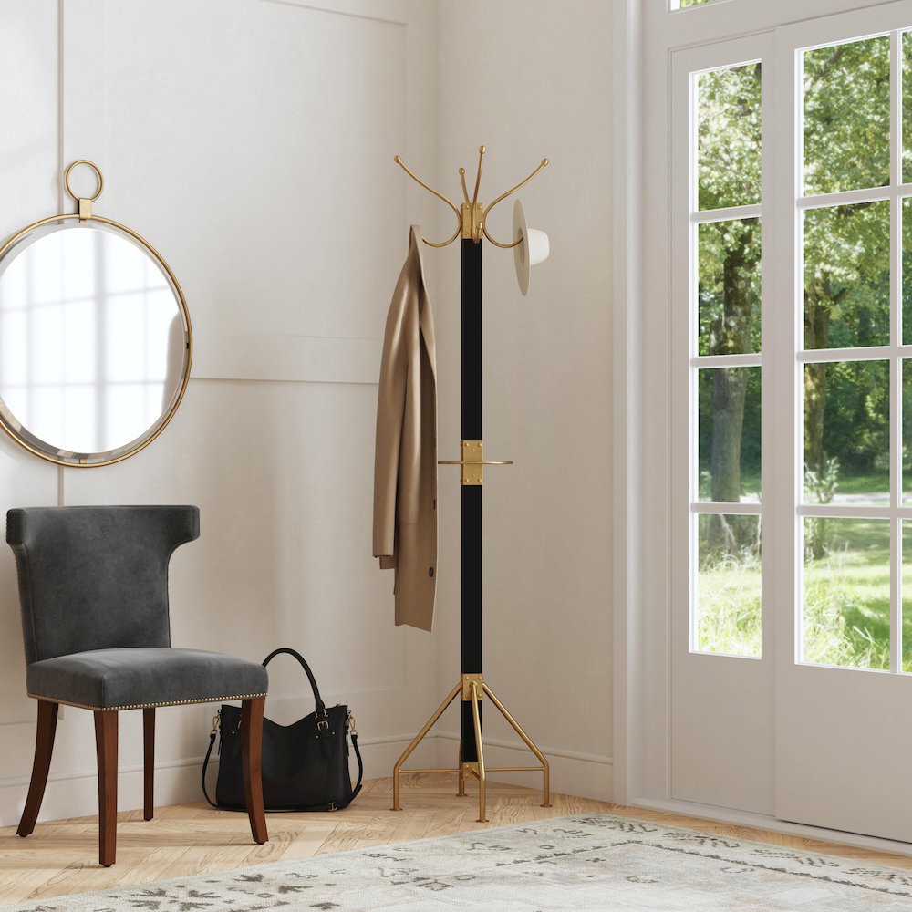 Logan Square & Coat Rack/Tree, Black, Gold. Picture 2