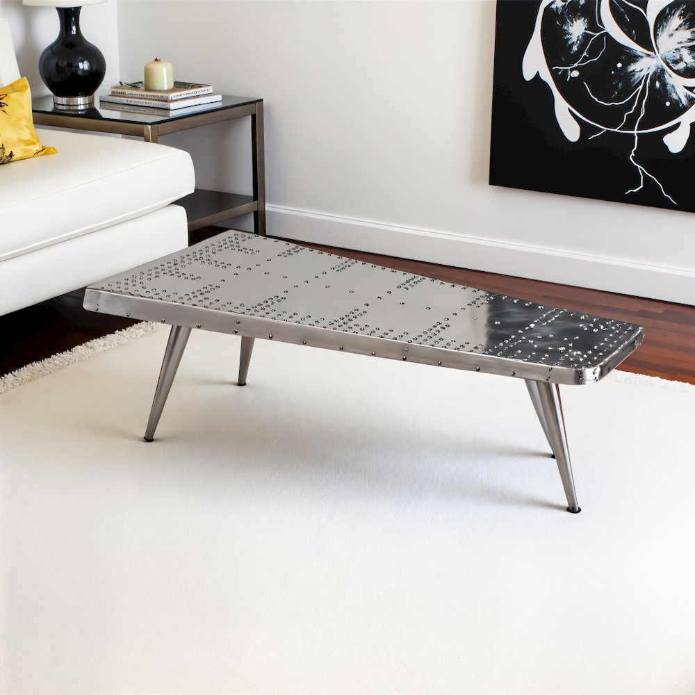 Silver Aviation Coffee Table, Airplane Desk with Iron and Wood Solids. Picture 3