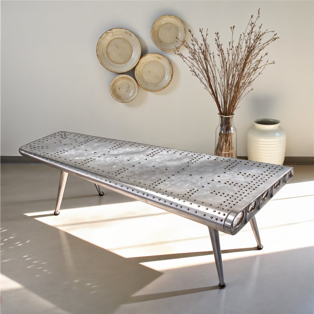 Silver Aviation Coffee Table, Airplane Desk with Iron and Wood Solids. Picture 4