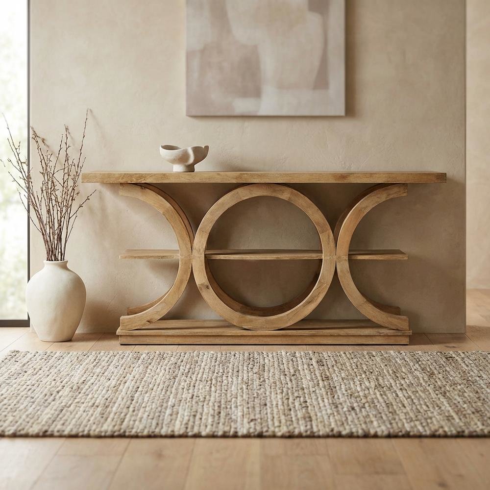 Three-Tiered Rustic Console Table, Modern Wood Accent Entryway Sofa Table. Picture 3