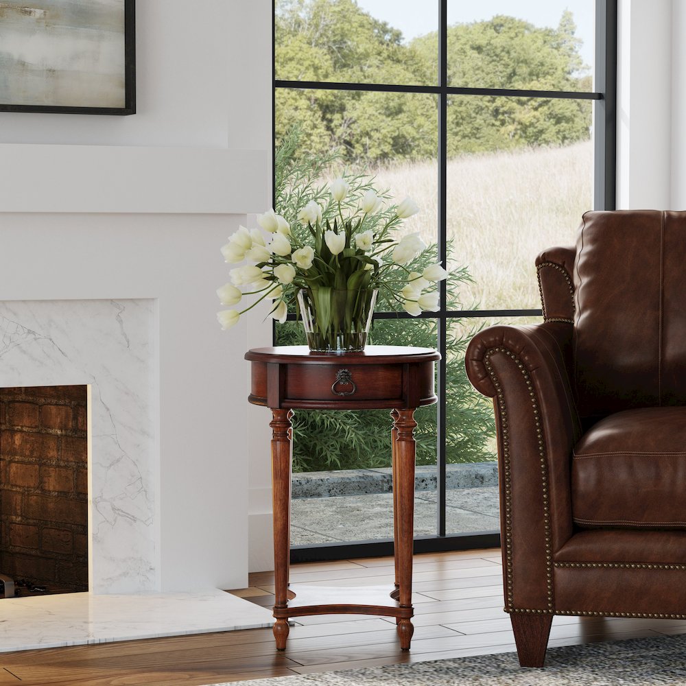 Jules 1-Drawer Round End Table, Dark Brown. Picture 2