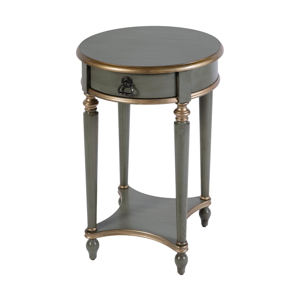 Jules 17.5 in. W Round Wood 1 Drawer End Table,Lower Open Shelf, Pastel Green. Picture 1